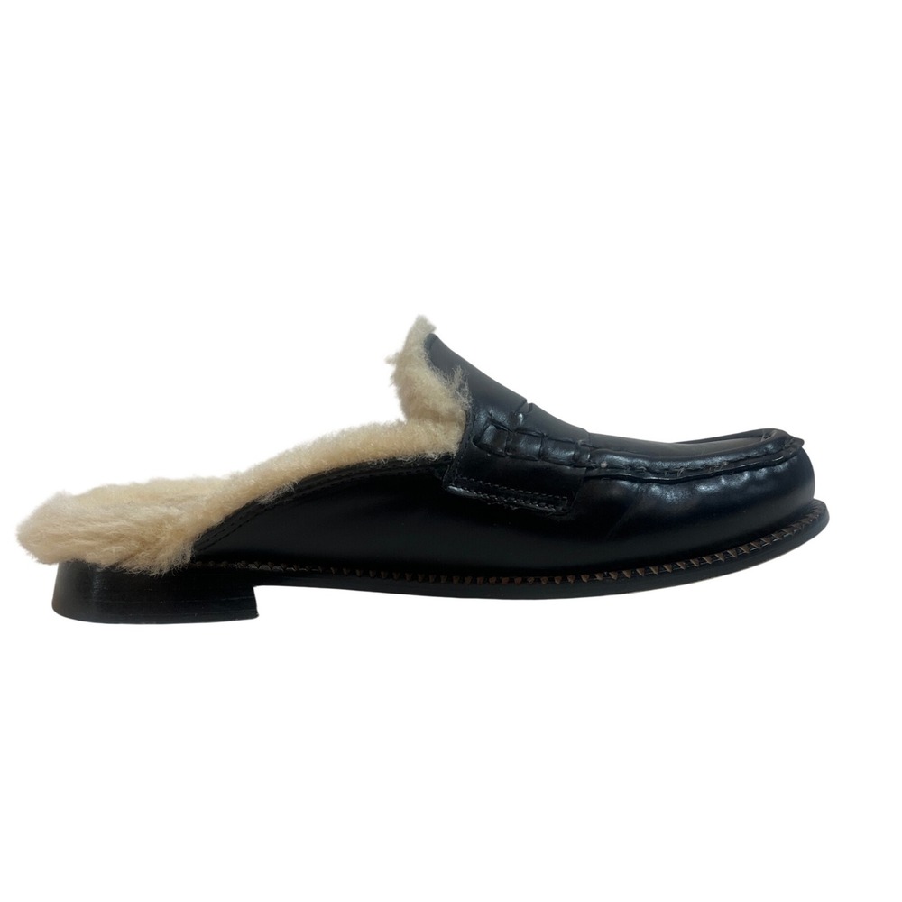 FREDA SALVADOR Temi Shearling Lined Mules Black Leather Penny Loafer Slides 9.5 - Picture 4 of 9
